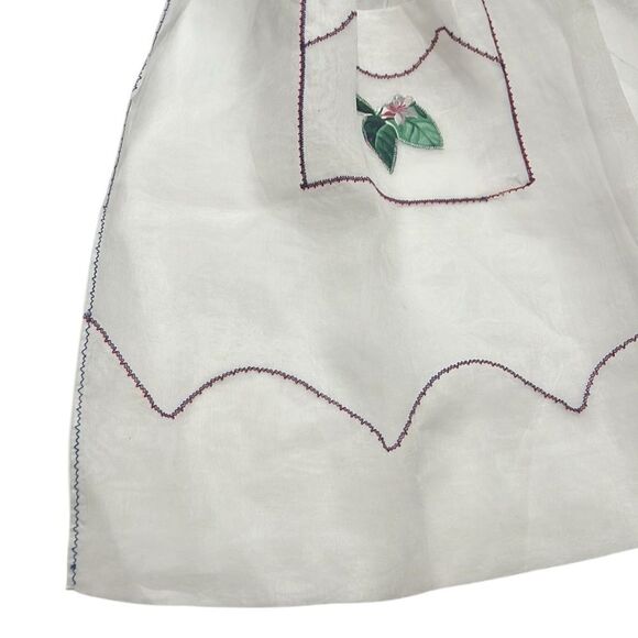Vintage Aprons Sheer White Floral Set of 2 Hand Sewn Pockets Waist Tie Back - Picture 10 of 11